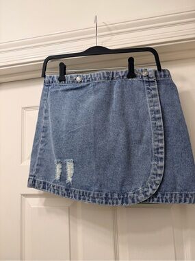eesome Light Blue Denim Wrap Mini Skirt